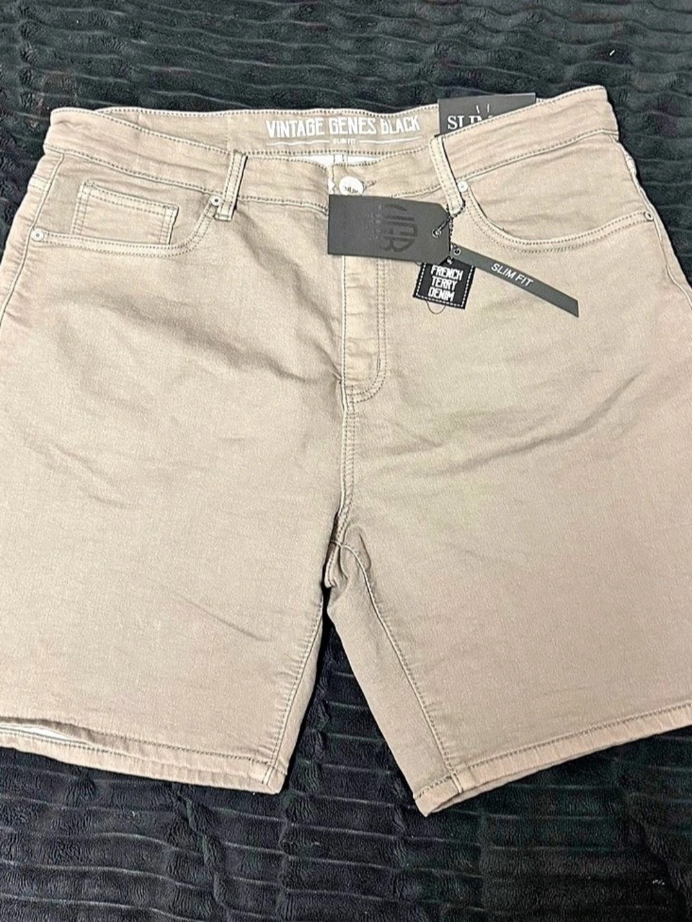 Vintage Genes Black Slim Fit French Terry Denim Shorts Grey Shorts